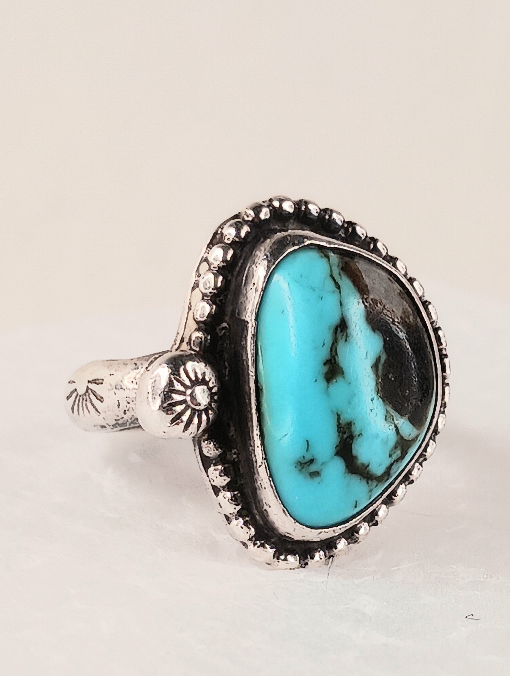 Ring Size 4 Sterling Vintage Signed Navajo Artist Royston Turquoise Southwest